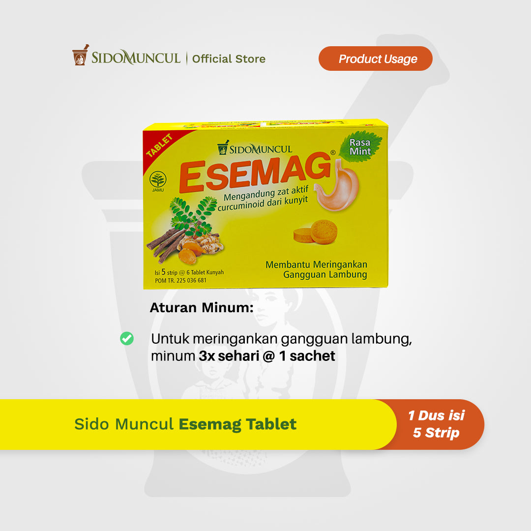 Sido Muncul Esemag Tablet 5 Strip Isi 30 Tablet Kunyah - Sakit Perut Lambung Maag Perih