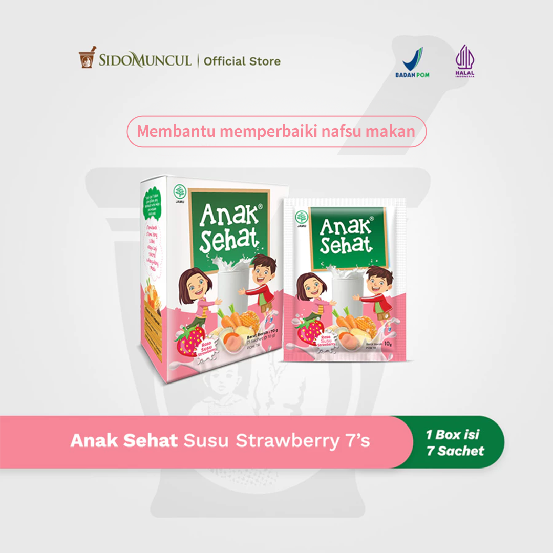 Anak Sehat Strawberry-Flavored Milk 1 Box of 7 Sachets - Helps Improve Appetite