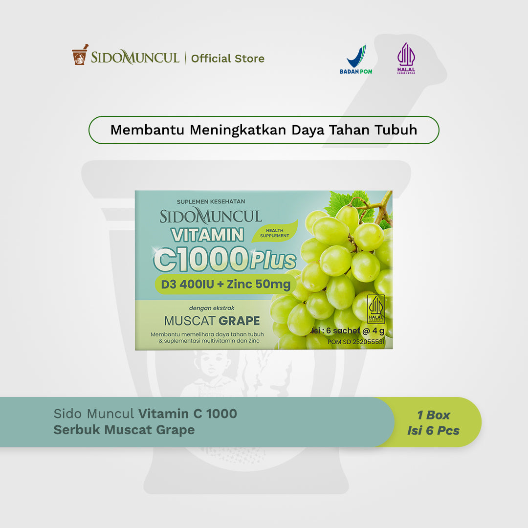 Sido Muncul Vitamin C 1000 Plus D3 400 IU + Zinc 50mg Muscat Grape 6's