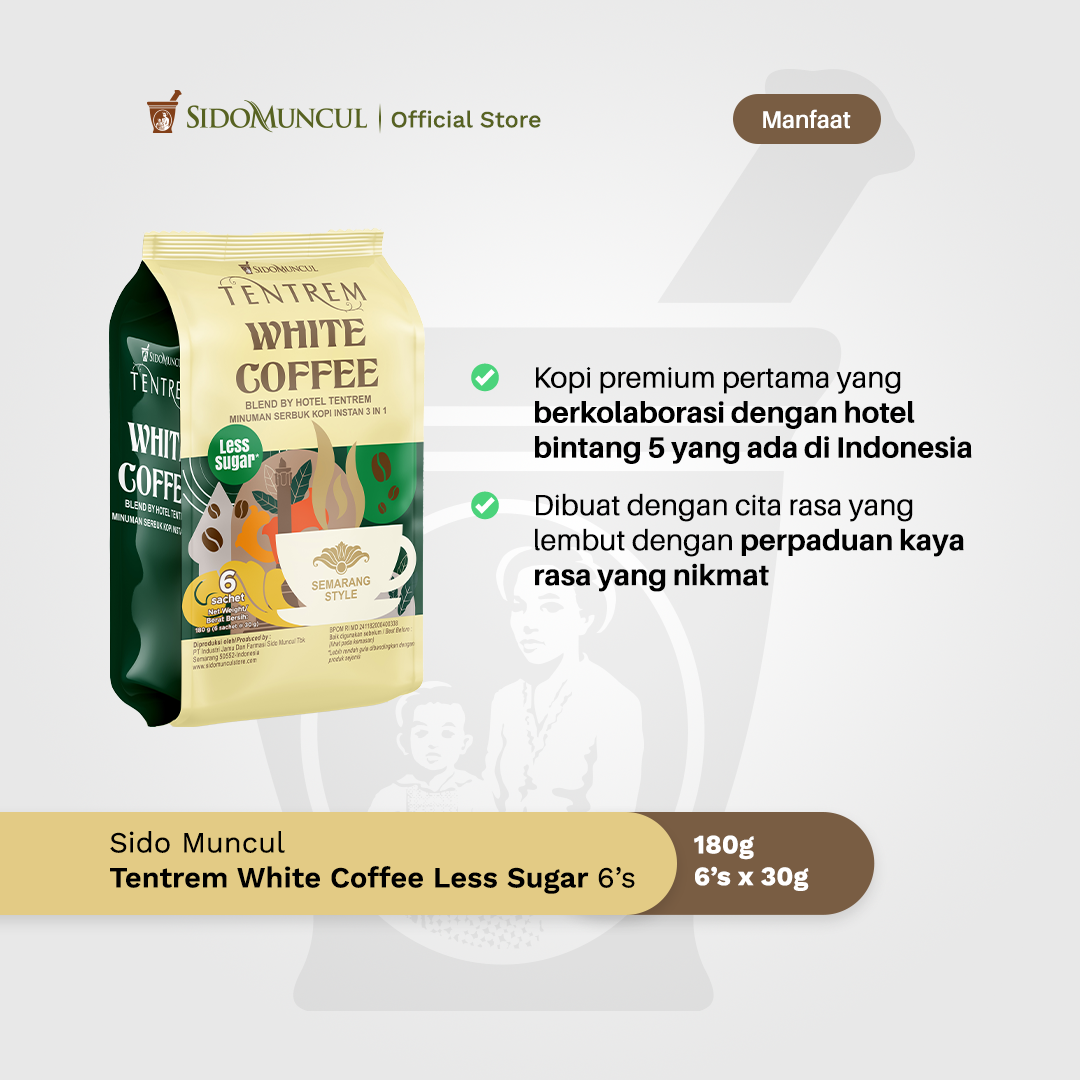 Sido Muncul White Coffee Tentrem Less Sugar 6 Sachet