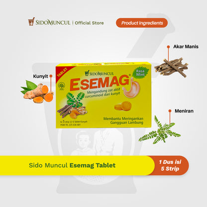 Sido Muncul Esemag Tablet 5 Strip Isi 30 Tablet Kunyah - Sakit Perut Lambung Maag Perih