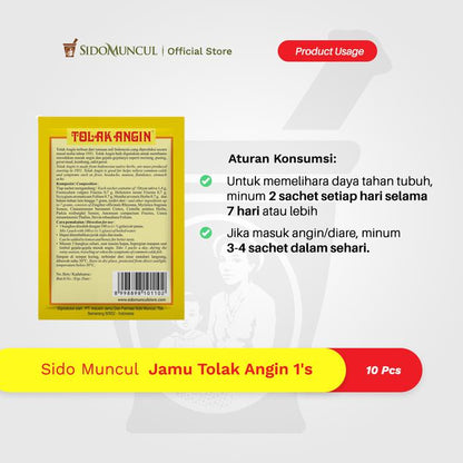 Sido Muncul Tolak Angin Herbal Remedy, 10 Sachets – Relieves Cold-Like Symptoms