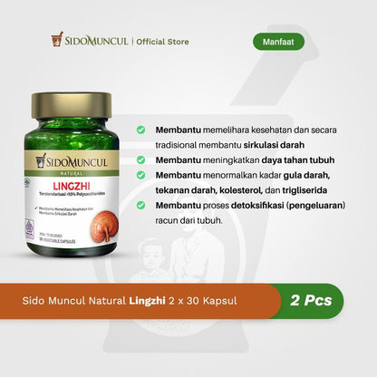 Twin Pack Sido Muncul Natural Herbal Lingzhi 30 Capsules - Helps Maintain Health and Traditionally Helps Blood Circulation