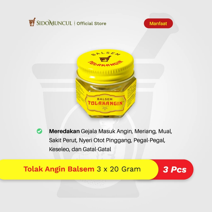 Tolak Angin Balm 3 × 20 g – Relieves Cold Symptoms, Nausea, and Muscle Pain