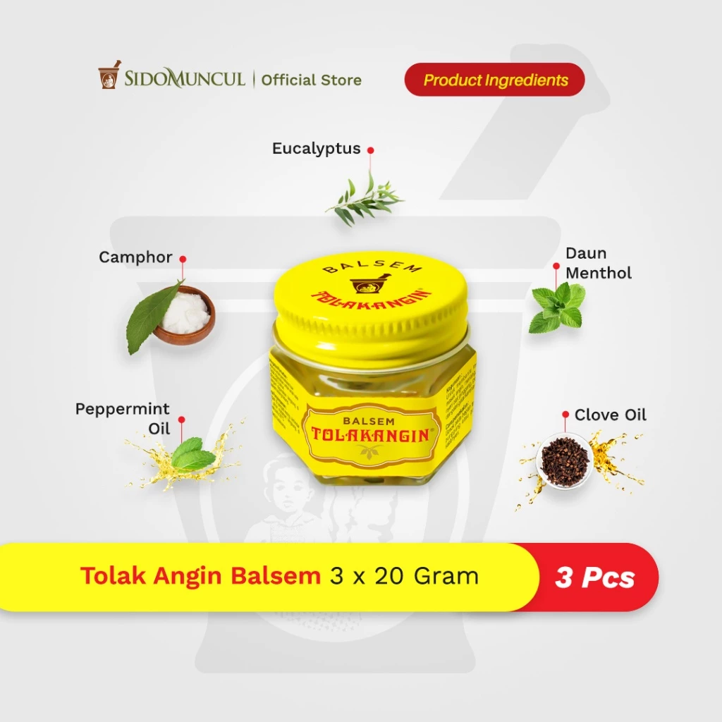 Tolak Angin Balm 3 × 20 g – Relieves Cold Symptoms, Nausea, and Muscle Pain