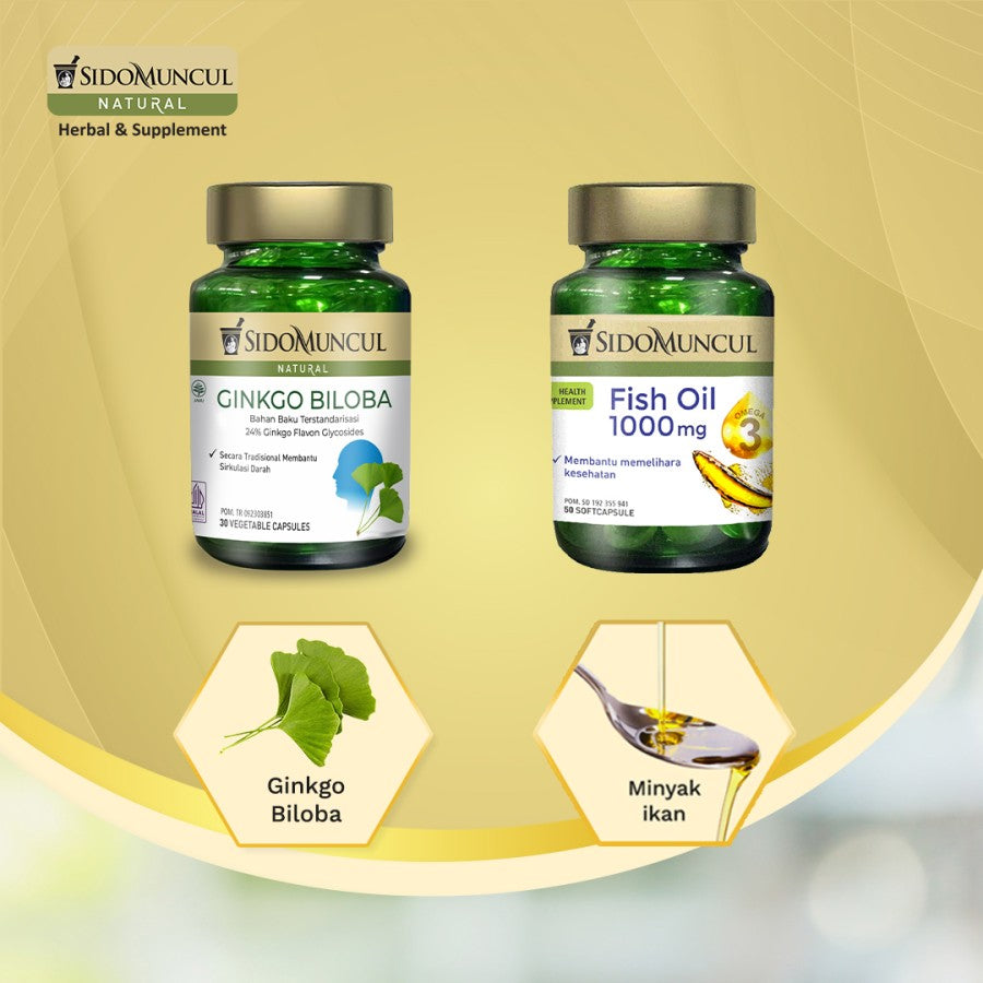 Paket Nutrisi Otak 2 - Sido Muncul Natural Ginkgo Biloba & Fish Oil