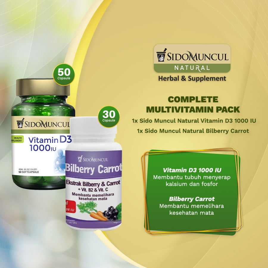 Complete Multivitamin Pack with Vitamin D3 1,000 IU, Bilberry, and Carrot