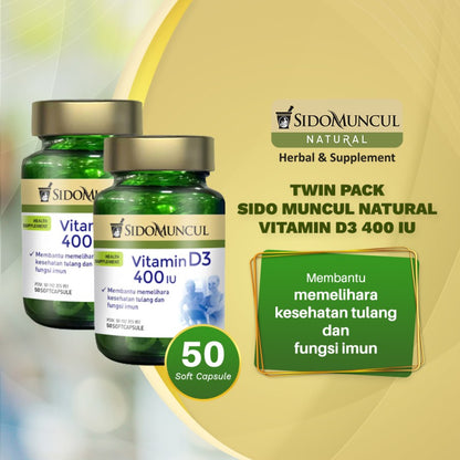 Twin Pack Sido Muncul Natural Vitamin D3 400 IU Soft Capsules, 50 Count