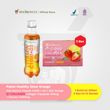 Healthy Glow Orange Package - 1x Sido Muncul Vitamin C1000 + D3 + Zinc Orange 300ml - Immune Support + 2x C+Collagen - Collagen Tripeptide 500mg + Vit C 1000mg Drink for Skin Health and Immunity