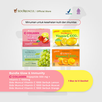 Glow & Immunity Bundle - C+Collagen Tripeptide 500mg + Vit C 1000mg + Sido Muncul Vitamin C 1000 Powder 3 Boxes Containing 18 Sachets Mixed Variants