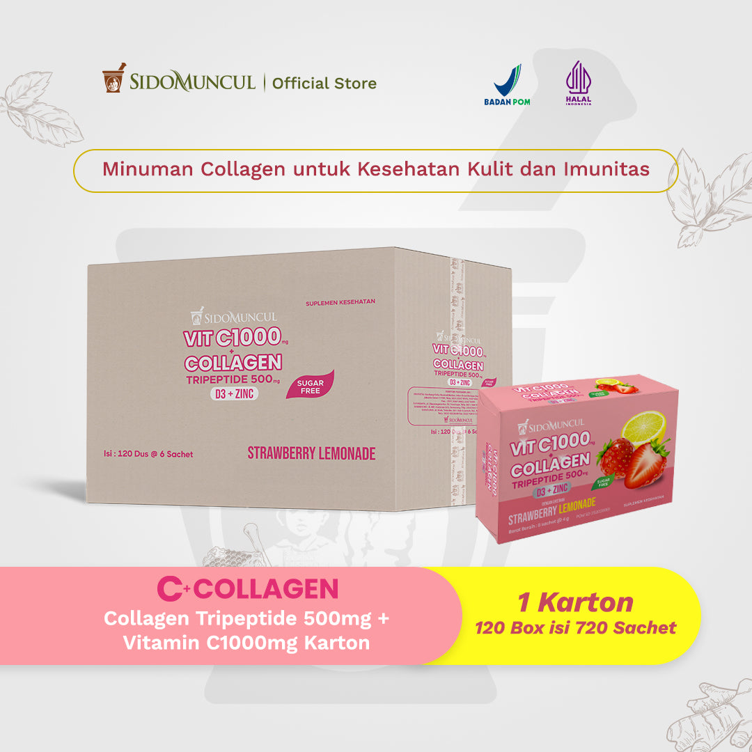 [Karton Isi 120 Box] C+Collagen Isi 720 Sachet - Minuman Collagen Tripeptide 500mg + Vit C 1000mg untuk Kesehatan Kulit dan Imunitas