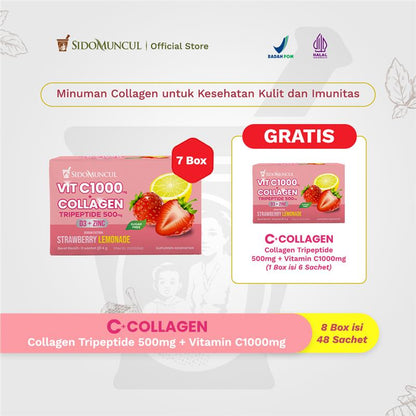 [BUY 7 Get 8] C+Collagen 8 Boxes, 48 Sachets - Collagen Tripeptide Drink 500mg + Vit C 1000mg for Skin Health and Immunity