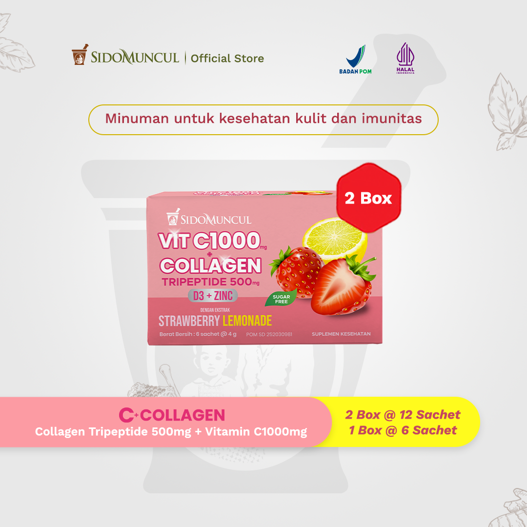 C+Collagen 2 Boxes of 12 Sachets - Collagen Tripeptide 500mg + Vit C 1000mg Drink for Skin Health and Immunity