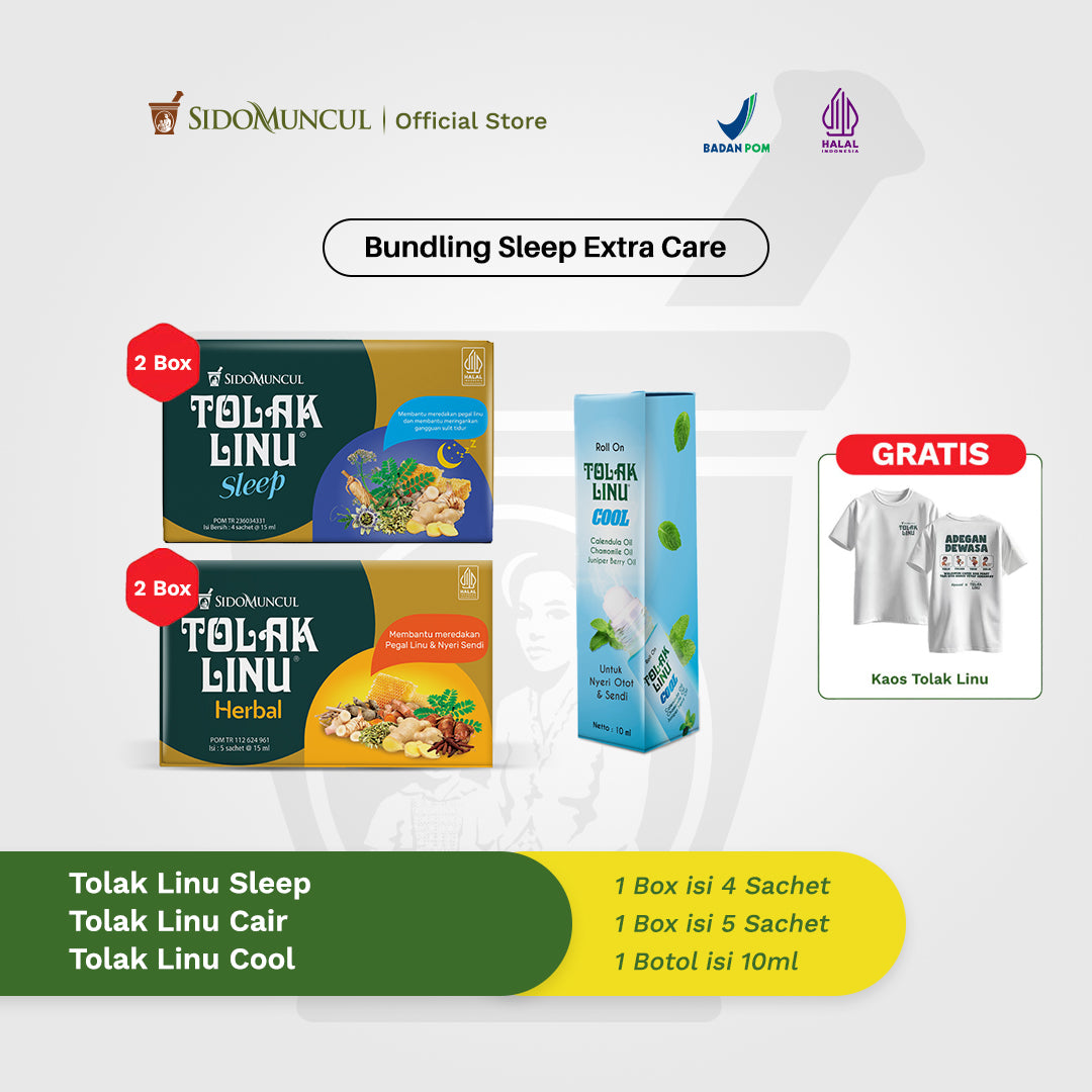 [FREE KAOS] Bundling Sleep Extra Care - Tolak Linu Sleep 8 Sachet + Tolak Linu Cair Dus 10 Sachet + Tolak Linu Cool 100 ml