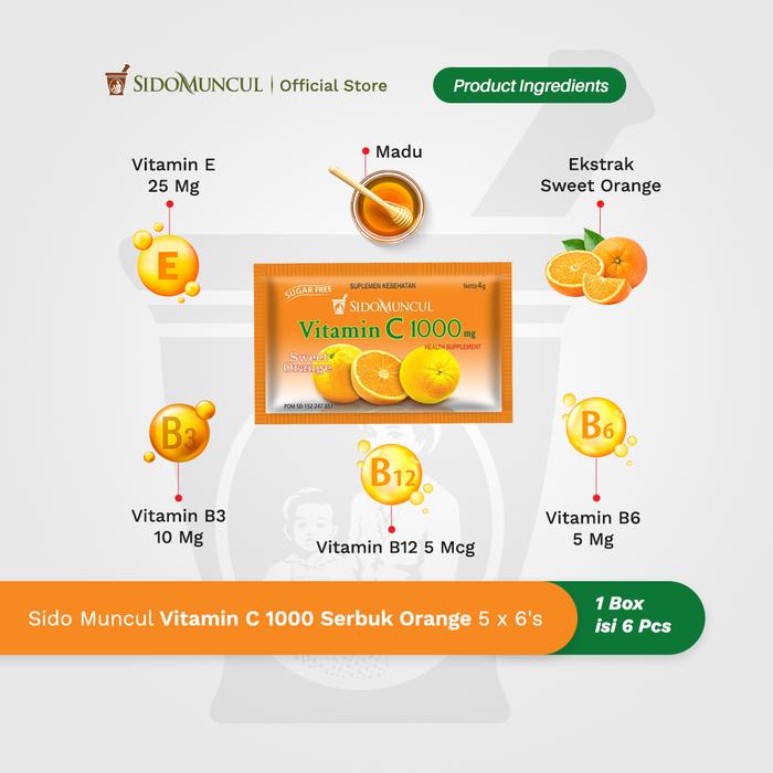 Sido Muncul Vitamin C 1000 mg Sweet Orange Pack (5 Packs)