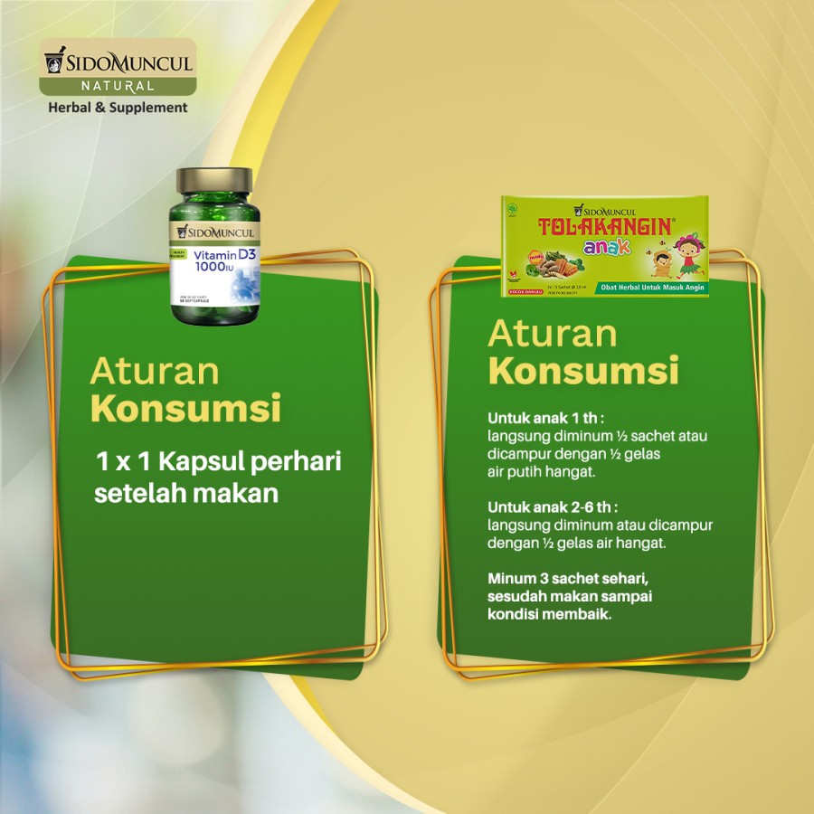 Paket Sido Muncul Natural Vitamin D3 1000 IU + Tolak Angin Anak 5's