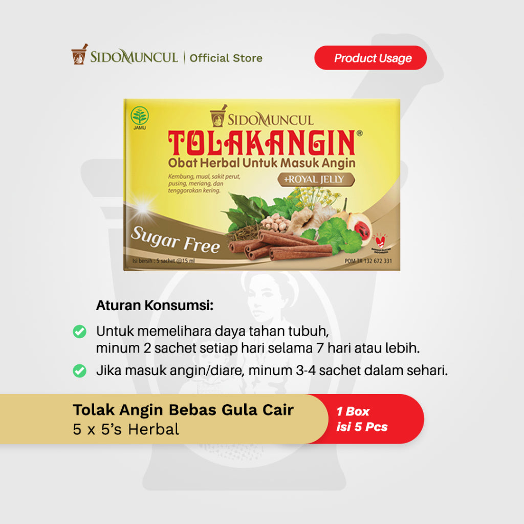 Herbal Sugar-Free Liquid Tolak Angin Box of 5 x 5's - Common Cold