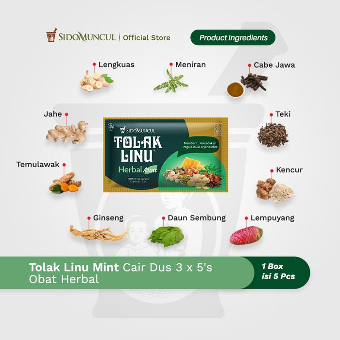 Tolak Linu Mint Cair Dus 3x5's Obat Herbal - Pegal Linu Nyeri Sendi