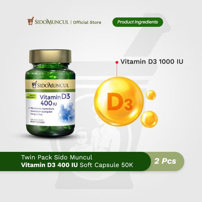 Twin Pack Sido Muncul Natural Vitamin D3 400 IU Soft Capsule 50K