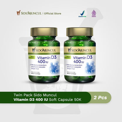 Twin Pack Sido Muncul Natural Vitamin D3 400 IU Soft Capsule 50K