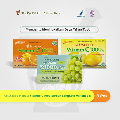 Paket Sido Muncul Vitamin C 1000 Serbuk Complete Variant 6's