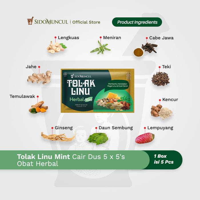 Tolak Linu Mint Cair Dus 5x5's Obat Herbal - Pegal Linu Nyeri Sendi