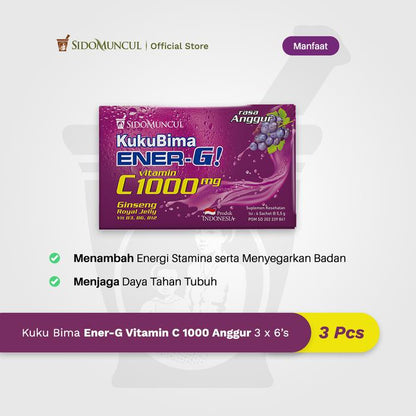 Kuku Bima Ener-G Vit C1000 Grape 3x6's - Vitamin Energy Drink