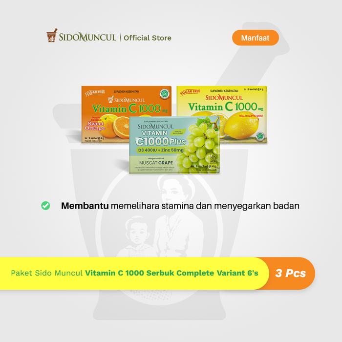 Paket Sido Muncul Vitamin C 1000 Serbuk Complete Variant 6's