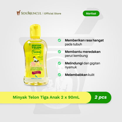 Tiga Anak Telon Oil 90 mL, Warms Babies’ Bloated Tummies (2 Bottles)