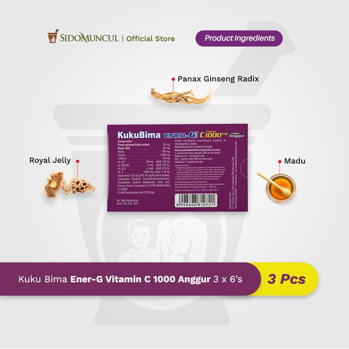 Kuku Bima Ener-G Vit C1000 Grape 3x6's - Vitamin Energy Drink