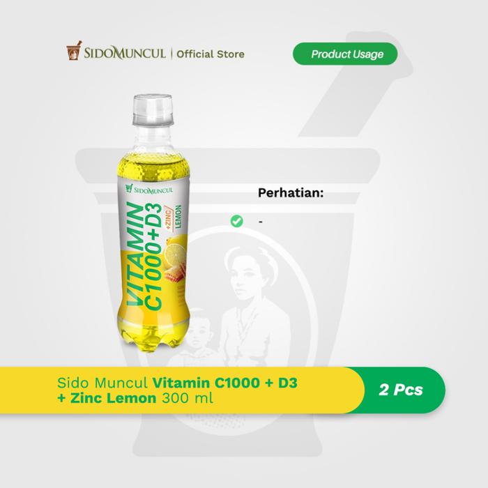Sido Muncul Vitamin C1000 + D3 + Zinc Lemon 2 × 300 ml Immune Support