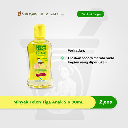 Tiga Anak Telon Oil 90 mL, Warms Babies’ Bloated Tummies (2 Bottles)