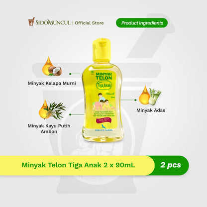 Tiga Anak Telon Oil 90 mL, Warms Babies’ Bloated Tummies (2 Bottles)
