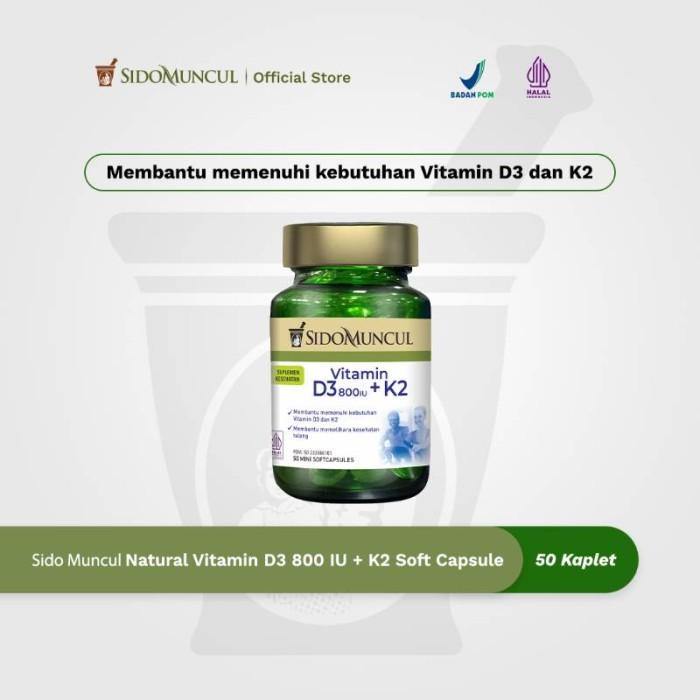 Sido Muncul Natural Vitamin D3 800 IU + K2 Soft Capsule 50 Capsules