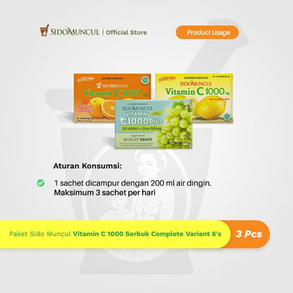 Paket Sido Muncul Vitamin C 1000 Serbuk Complete Variant 6's
