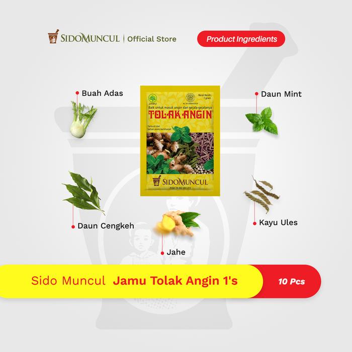Sido Muncul Tolak Angin Herbal Remedy, 10 Sachets – Relieves Cold-Like Symptoms