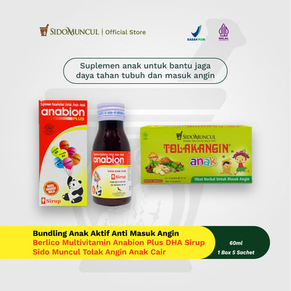 Active Kids Wind-Chill Prevention Bundle - Anabion Multivitamin Syrup 60ml + Tolak Angin Kids Liquid 5 Sachets