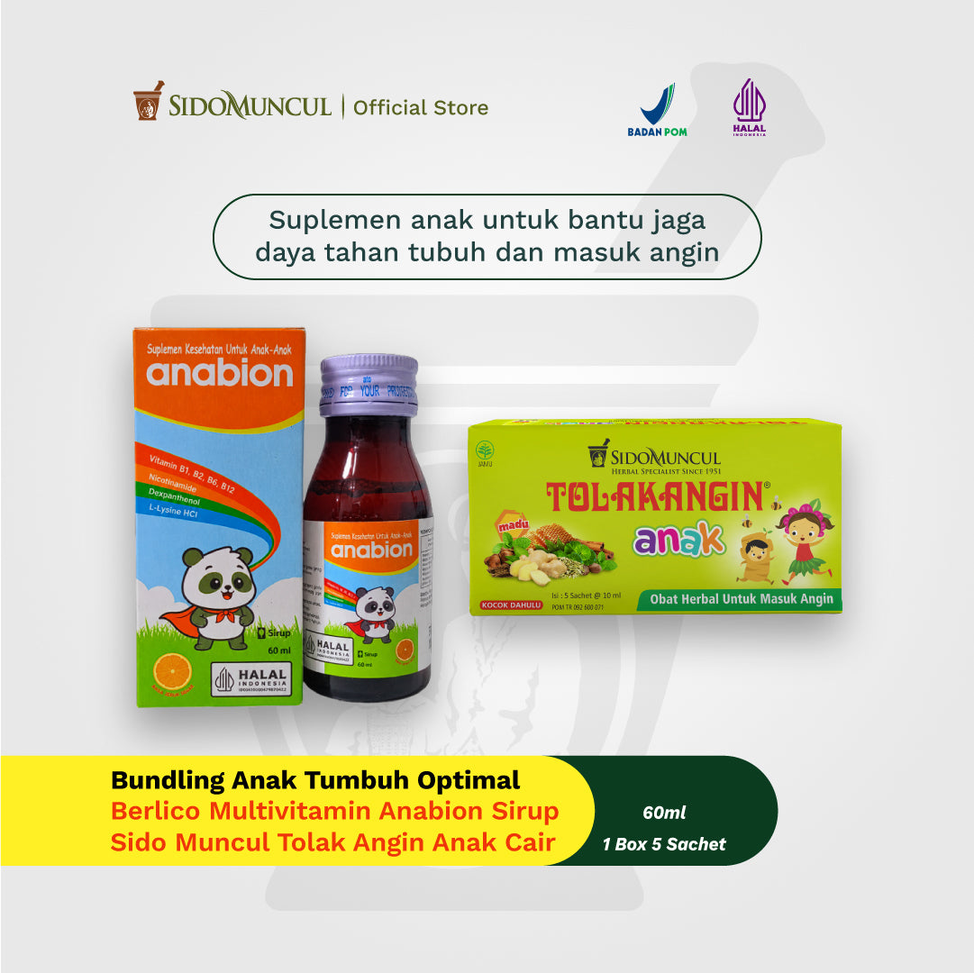 Active Kids Wind-Chill Prevention Bundle - Anabion Multivitamin Syrup 60ml + Tolak Angin Kids Liquid 5 Sachets