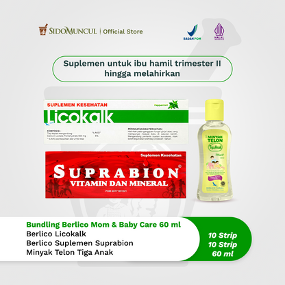 Bundling Berlico Mom & Baby Care -  Licokalk (10 Strip) + Suplemen Suprabion + Minyak Telon