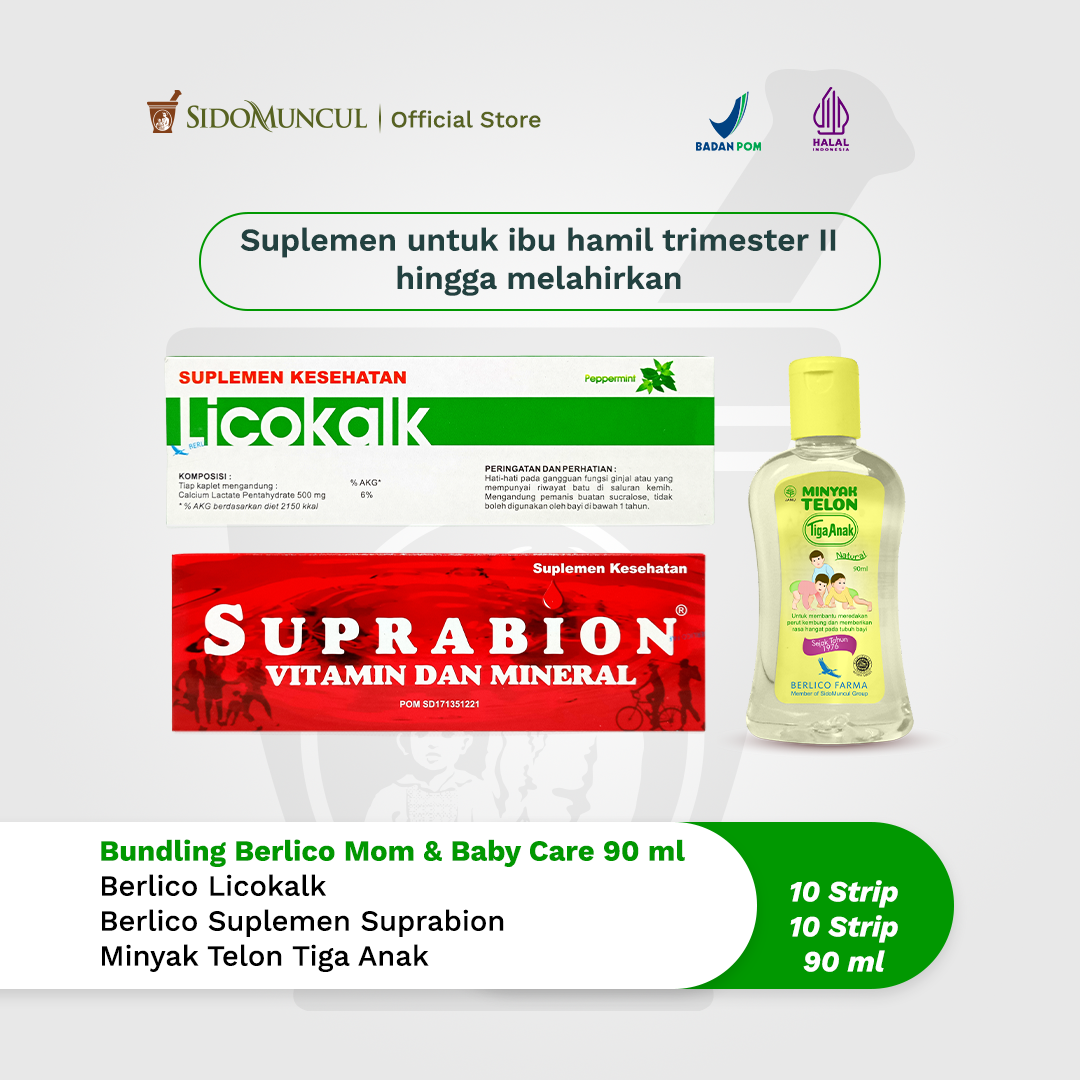 Bundling Berlico Mom & Baby Care -  Licokalk (10 Strip) + Suplemen Suprabion + Minyak Telon