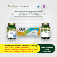 '- Folaxin Folic Acid Supplement Tablets (10 Strips) + Sido Muncul Vitamin D3 1000 IU + Sido Muncul Natural Vitamin E 300 IU Soft Capsules 50 Capsules