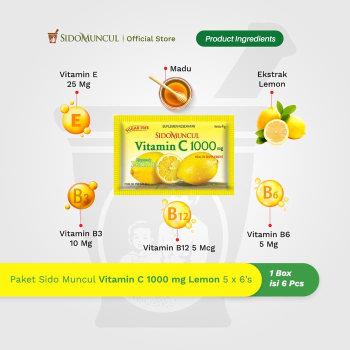 Sido Muncul Vitamin C 1000 mg Lemon Pack (5 Packs)