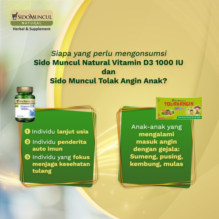 Paket Sido Muncul Natural Vitamin D3 1000 IU + Tolak Angin Anak 5's