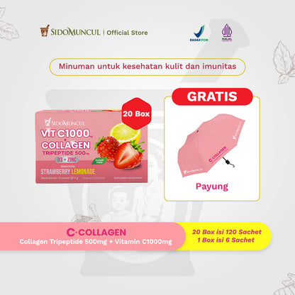 [FREE UMBRELLA] 20 BOXES CONTAINING 120 Sachets of C+Collagen - Collagen Tripeptide 500mg + Vit C 1000mg Drink for Skin Health and Immunity