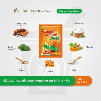 Sido Muncul Turmeric, Tamarind & Betel Drink 3 × 5 Sachets – Reduces Body Odor