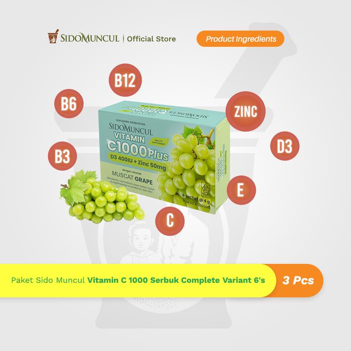 Paket Sido Muncul Vitamin C 1000 Serbuk Complete Variant 6's