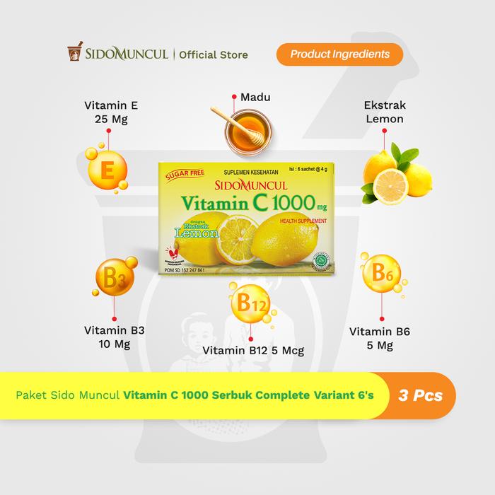 Paket Sido Muncul Vitamin C 1000 Serbuk Complete Variant 6's