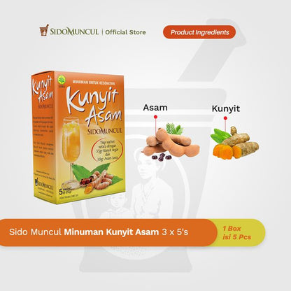 Sido Muncul Turmeric and Tamarind Drink, 3 x 5 sachets – Helps Promote Menstrual Flow