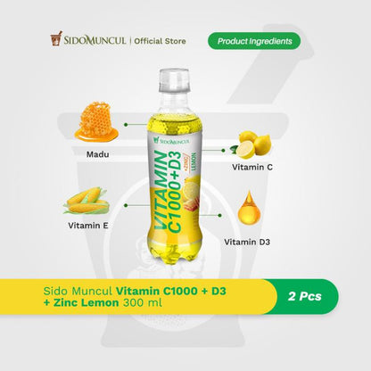 Sido Muncul Vitamin C1000 + D3 + Zinc Lemon 2 × 300 ml Immune Support