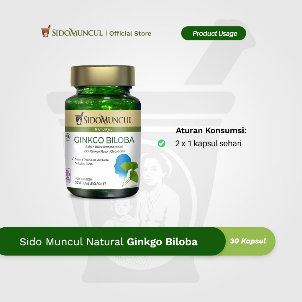 Sido Muncul Herbal Ginkgo Biloba 30 Capsules - Traditionally Used to Help Blood Circulation